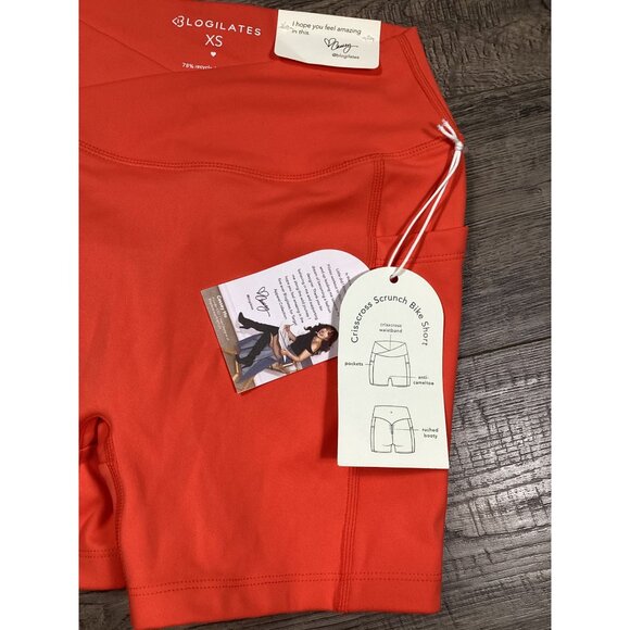 Blogilates Womens Scrunch Bike Short Spicy  Orange Crisscross Workout Size XS - Picture 3 of 7